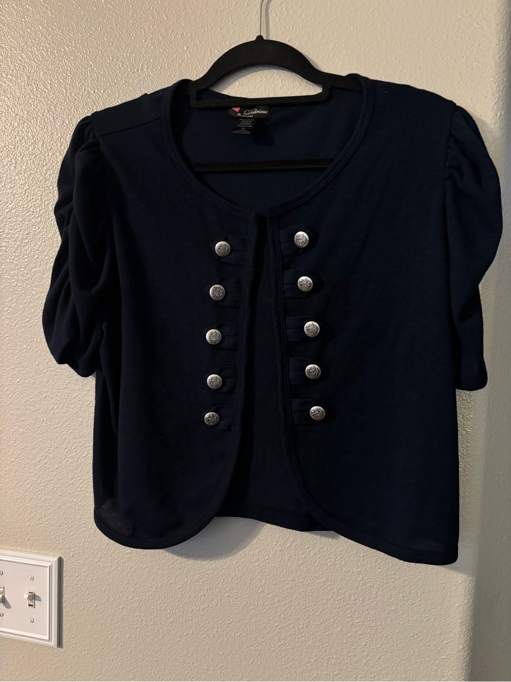 Delirious Los Angeles Navy Cropped Military Style Shrug Jacket Silver Button 2X
